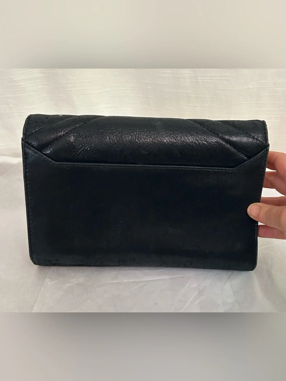 Vintage Botkier 100% Leather‎ Quilted Chevron Envelope Clutch - Black